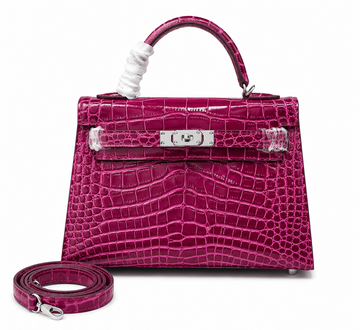 Glossy Croc Pattern Small Top Handle Crossbody Handbag