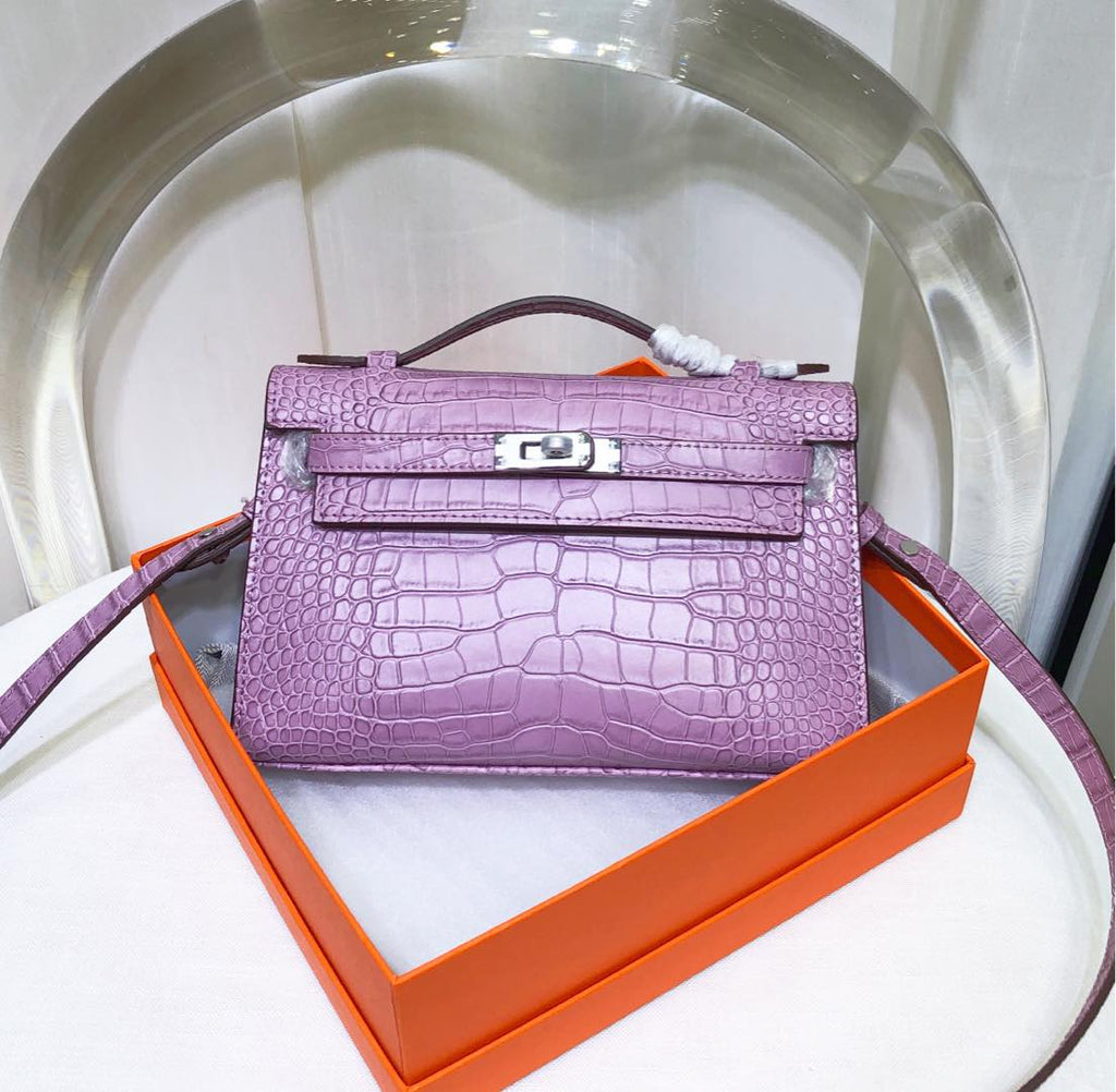Shiny Croc Pattern Mini Clutch Crossbody Bag