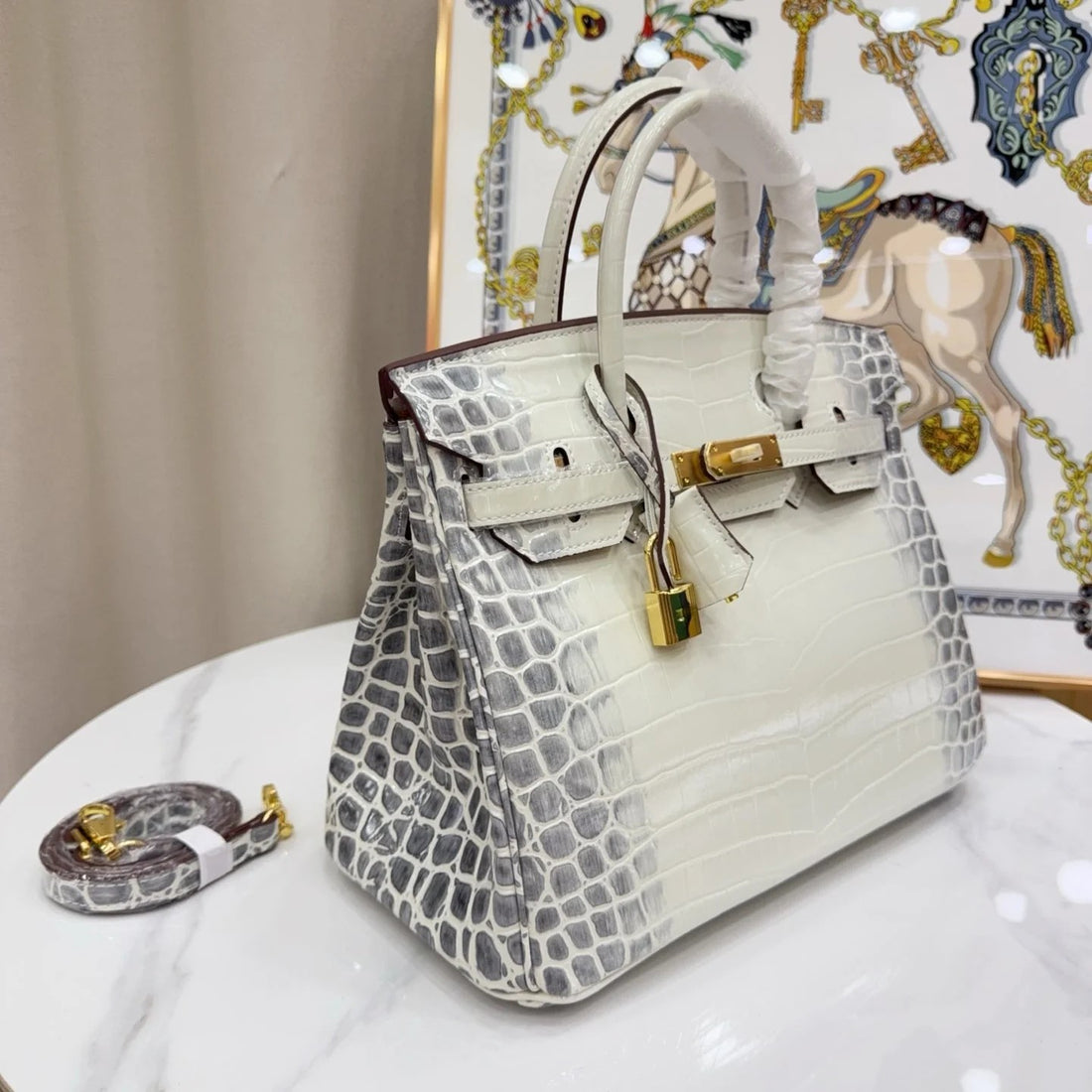 Gradient Croc Embossed Top Handle Handbag