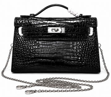 Glossy Croc Embossed Chain Strap Mini Clutch Bag